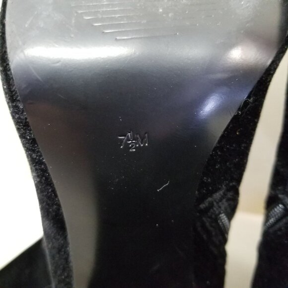 Guess 7.5 Black Velvet Thigh High Heeled Boots LOLO Patent Leather Cap Toe - Picture 6 of 10